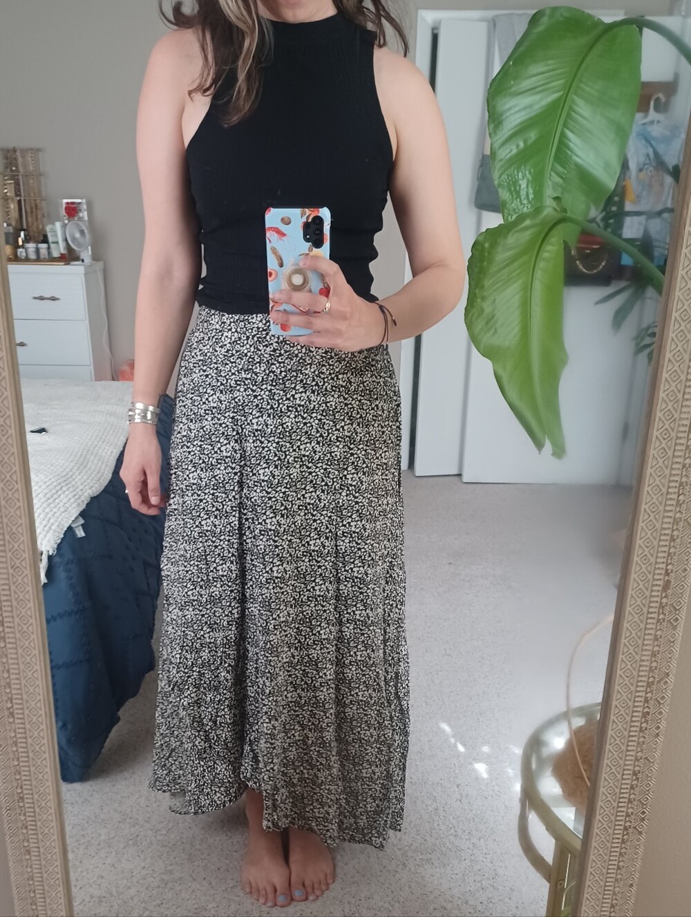 Floral Ruffle Front Maxi Skirt